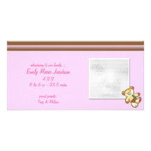 Pink Baby Bear Baby Announcement Photo Cards
