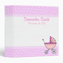 Pink Baby Carriage And Lace 3 Ring Binders