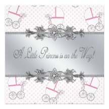 Pink Baby Carriage Baby Girl Princess Shower Announcements