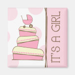Pink Baby Carriage Cake "It's A Girl" Magnet