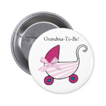 Pink Baby Carriage Grandmother Button