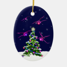 Pink Baby Dragons Encircle a Christmas Tree Ornament