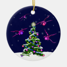 Pink Baby Dragons Encircle a Christmas Tree Christmas Tree Ornaments