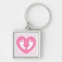 Pink baby girl feet or footprints heart keychain