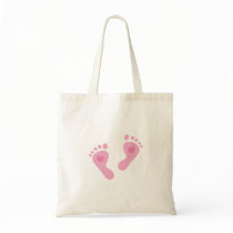 Pink baby girl footprints diaper bag