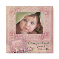 Pink Baby Girl Photo Frame Birth Magnets