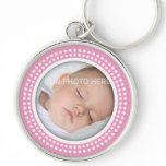 Pink baby girl photo frame  -  white dots keychain keychains