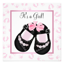 Pink Baby Hands Feet Footprints Baby Shower Custom Invitations