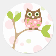 Pink Baby Owl Round Stickers