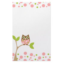 Pink Baby Owl Stationery Paper