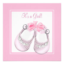 Pink Baby Shoes Pink Baby Girl Shower Announcement