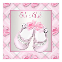 Pink Baby Shoes Pink Baby Girl Shower Personalized Announcement