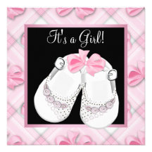 Pink Baby Shoes Pink Black Baby Girl Shower Invitation