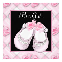 Pink Baby Shoes Pink Black Baby Girl Shower Announcements