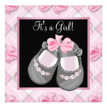 Pink Baby Shoes Pink Black Baby Girl Shower Invite