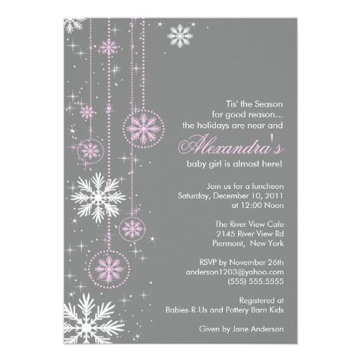 Pink Baby Shower Invitation Winter Snowflakes