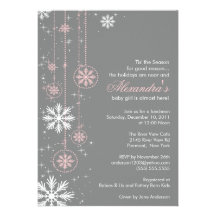 Pink Baby Shower Invitation Winter Snowflakes