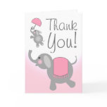 Pink  Baby Shower Thank You Card - Elephants