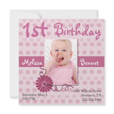 Pink Baby's First Birthday Photo Invitation by DizzyDebbie