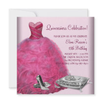 Pink Ball Gown High Heel Shoes Pink Quinceanera Personalized Announcements