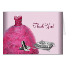 Pink Ball Gown High Heels Tiara Thank You Cards