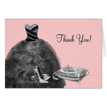 Pink Ball Gown High Heels Tiara Thank You Cards