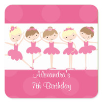 Pink Ballerina Dance Birthday Party Square Sticker