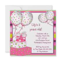 Pink Ballons Girls 2nd Birthday Party Personalized Announcement