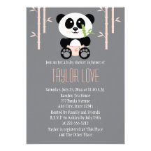 Pink Bamboo Panda in Diapers Baby Shower Cards