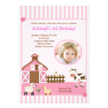 Pink Barn Animal Farm PHOTO Birthday Invitations