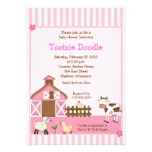 Pink Barn Animal Farm yard Baby Shower Invites
