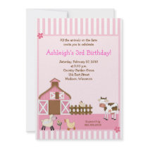 Pink Barn Animal Farm yard Birthday Invitations