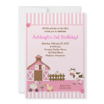 Pink Barn Animal Farm yard Birthday Invitations