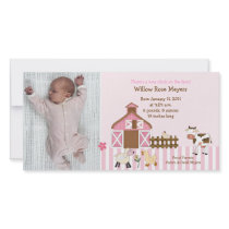 Pink Barn Animals Photo Birthday / Birth Card Photo Greeting Card