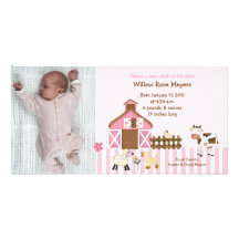 Pink Barn Animals Photo Birthday / Birth Card Photo Greeting Card