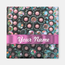 Pink beaded perrsonalized magnets