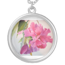 Pink Begonia Watercolor Necklace