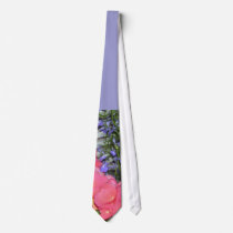 "Pink Begonias Blue" Wedding Tie