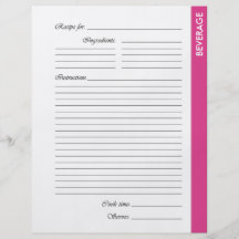 Pink BEVERAGE 2-sided Recipe Pages Personalized Flyer