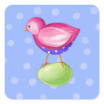 Pink Bird blue Square Sticker