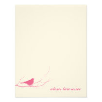 Pink bird on branch ecru thank you note card invitations