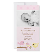 Pink Birds Birth Announcement Custom Photo Card
