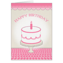 Pink Birthday Card - Cake with Candle