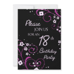 Pink Black 18th Birthday Party Invitation Card