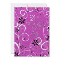 Pink Black 21st Birthday Party Invitation Card