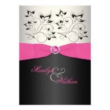 Pink, Black, and Silver Monogrammed Invitation