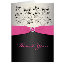 Pink, Black, and Silver Thank You Card