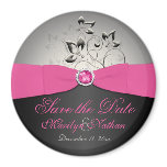 Pink, Black, and Silver Wedding Favour Magnet