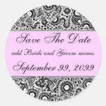 Pink Black And White Save The Date Reminders Round Sticker