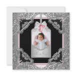 Pink Black Baby Girl Photo Birth Announcement invitations